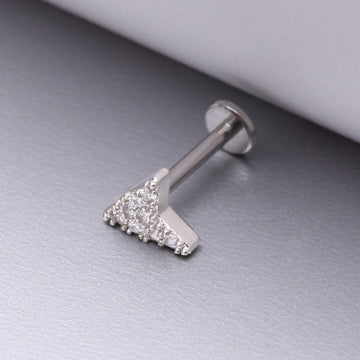 Detail View 1 of Chevron Arrow Sparkle Top Internally Threaded Steel Flat Back Stud Labret-Clear Gem